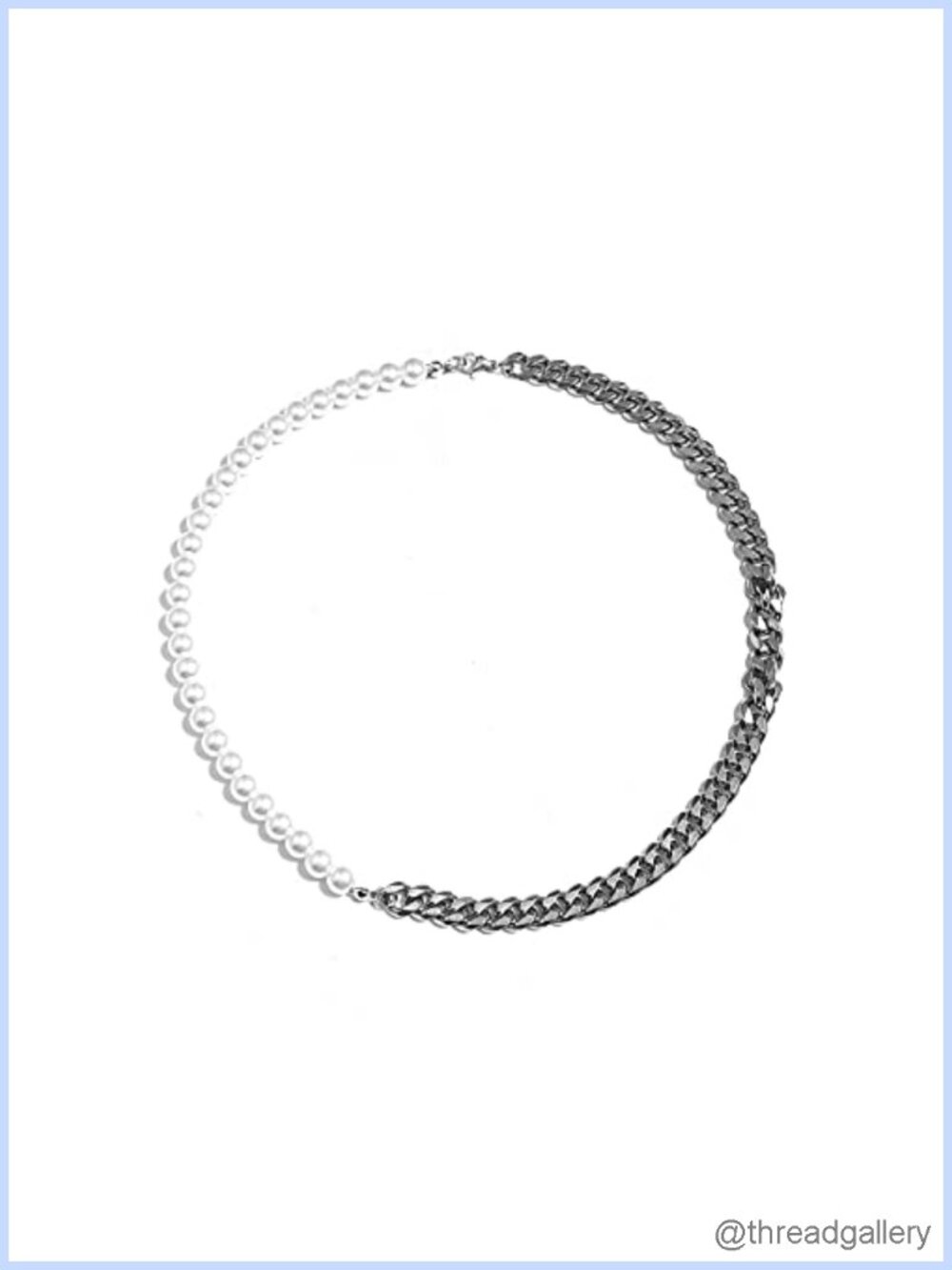 18k Gold Plated Half Pearl Cuban Link Choker Necklace Stainless Steel 18 Inch